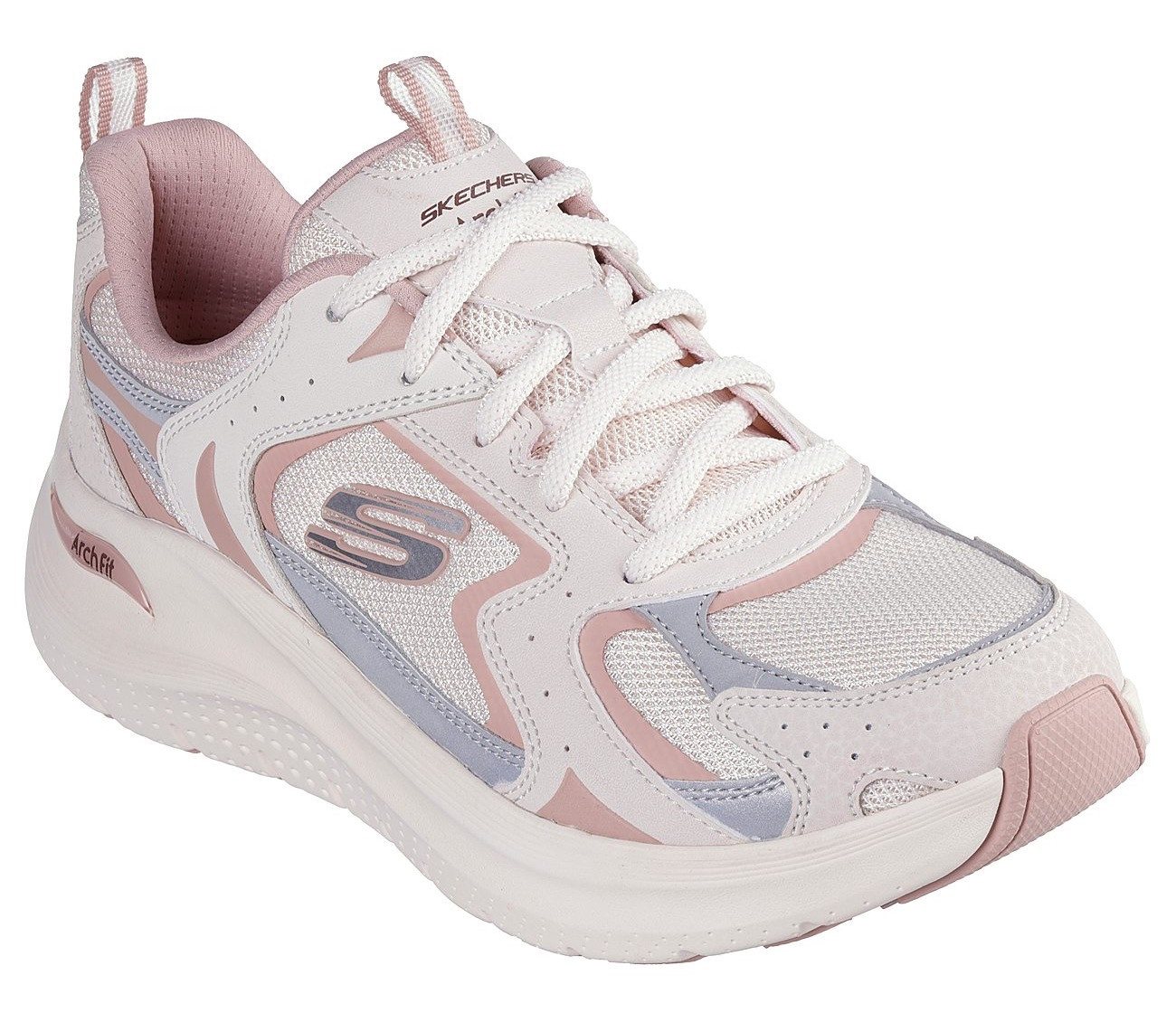 Skechers ARCH FIT 2.0 Sneaker Chunky Sneaker, Schnürschuh mit Plateau Sohle (rosa/weiß)