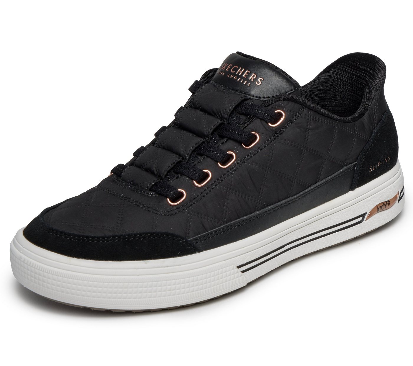 Skechers ARCH FIT ARCADE-CUDDLE STEPS Slip-On Sneaker Slipper, Schlupfschuh, Freizeitsneaker mit elastischen Schnürsenkeln (schwarz)