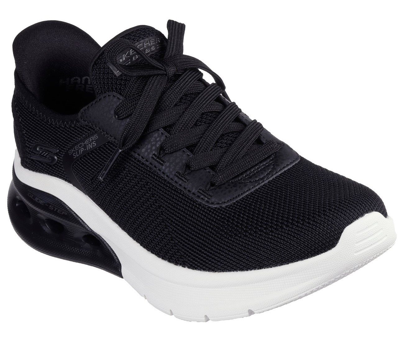 Skechers BOBS ARC WAVES 2.0 Slip-On Sneaker, Trainingsschuh, Slipper, Schnürschuh in veganer Verarbeitung (schwarz/weiß)