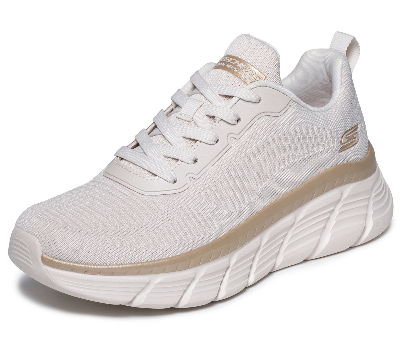 Skechers BOBS B FLEX HI-FLYING HI Sneaker, Trainingsschuh, Schnürschuh, Freizeitschuh in veganer Verarbeitung (beige/gold)