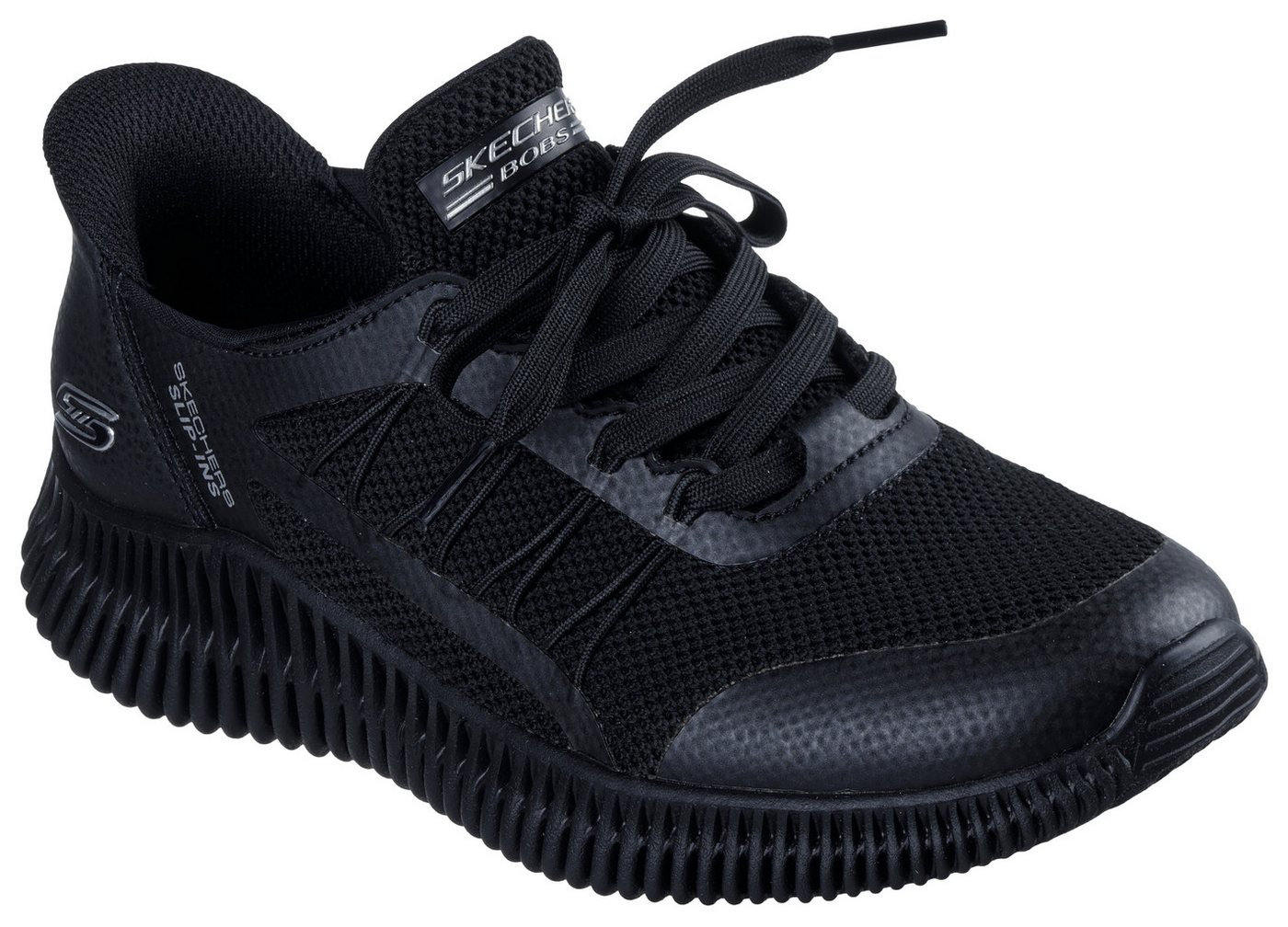 Skechers BOBS GEO LITE Sneaker Praxischuh, Freizeitschuh, Komfortschuh mit Slip-ins (schwarz)
