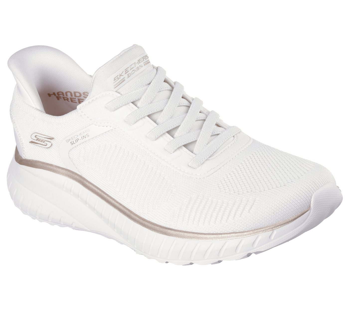 Skechers BOBS SQUAD CHAOS-CURRENT MUSE Slip-On Sneaker, Slipper, Freizeitschuh in veganer Verarbeitung (gold/weiß)