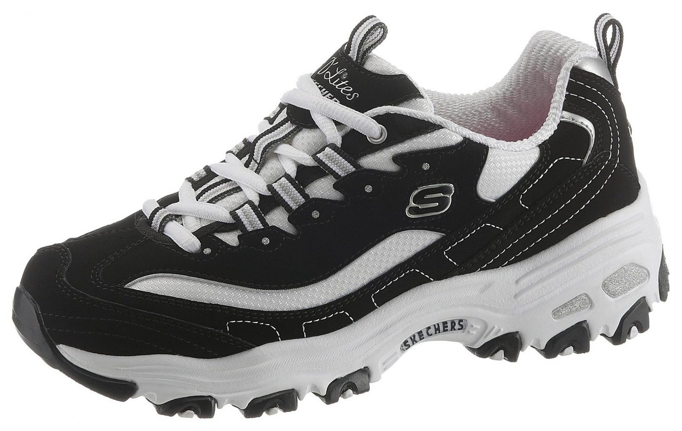 Skechers D´Lites - Biggest Fan Sneaker Freizeitschuh, Halbschuh, Schnürschuh im trendigen Chunky-Style (schwarz/weiß)