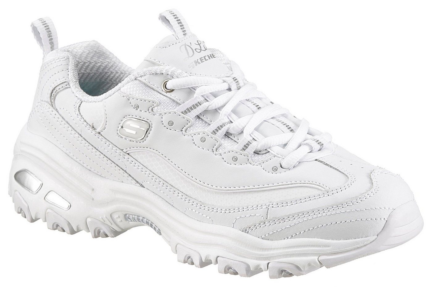 Skechers D´Lites-Fresh Start Sneaker Freizeitschuh, Halbschuh, Schnürschuh mit Bio-Dri-Ausstattung (silber/weiß)