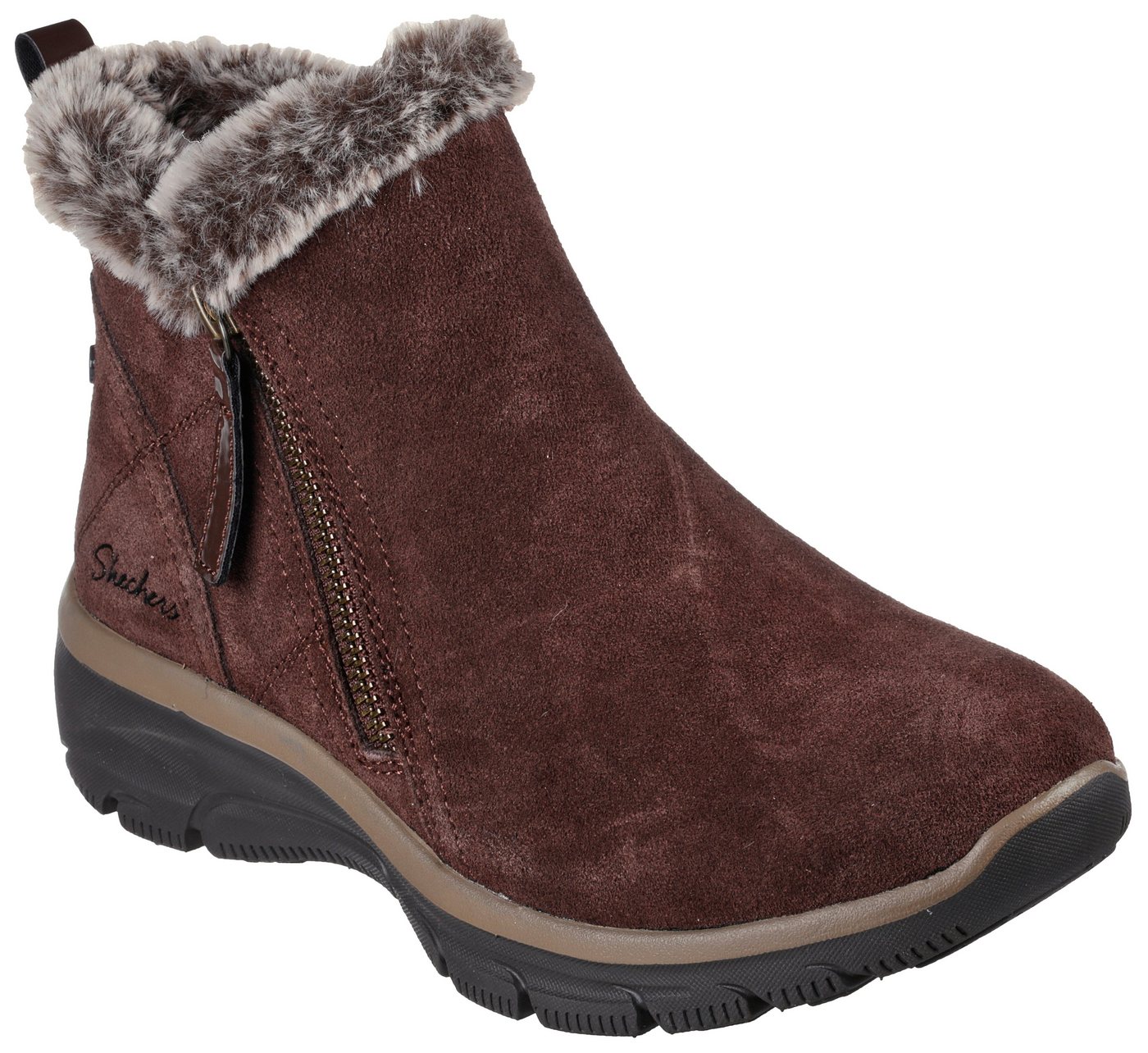Skechers EASY GOING - HIGH ZIP Winterboots Winterschuh mit Fellimitatkragen (braun)