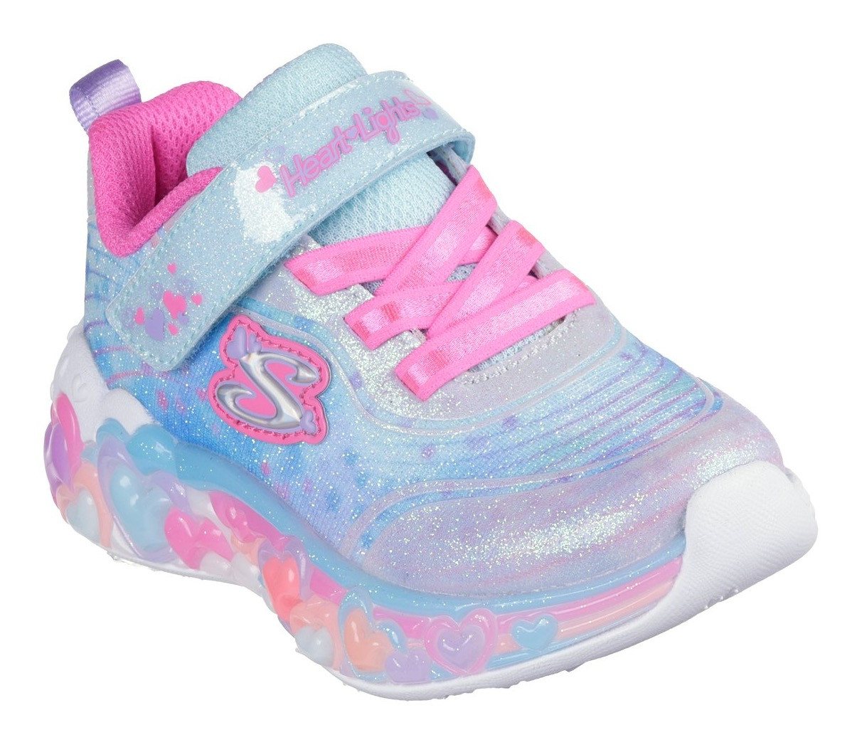 Skechers ETERNAL HEART LIGHTS Lauflernschuh Blink,-Klettschuh mit Herz-Applikation, Größenschablone zum Download (blau/bunt)