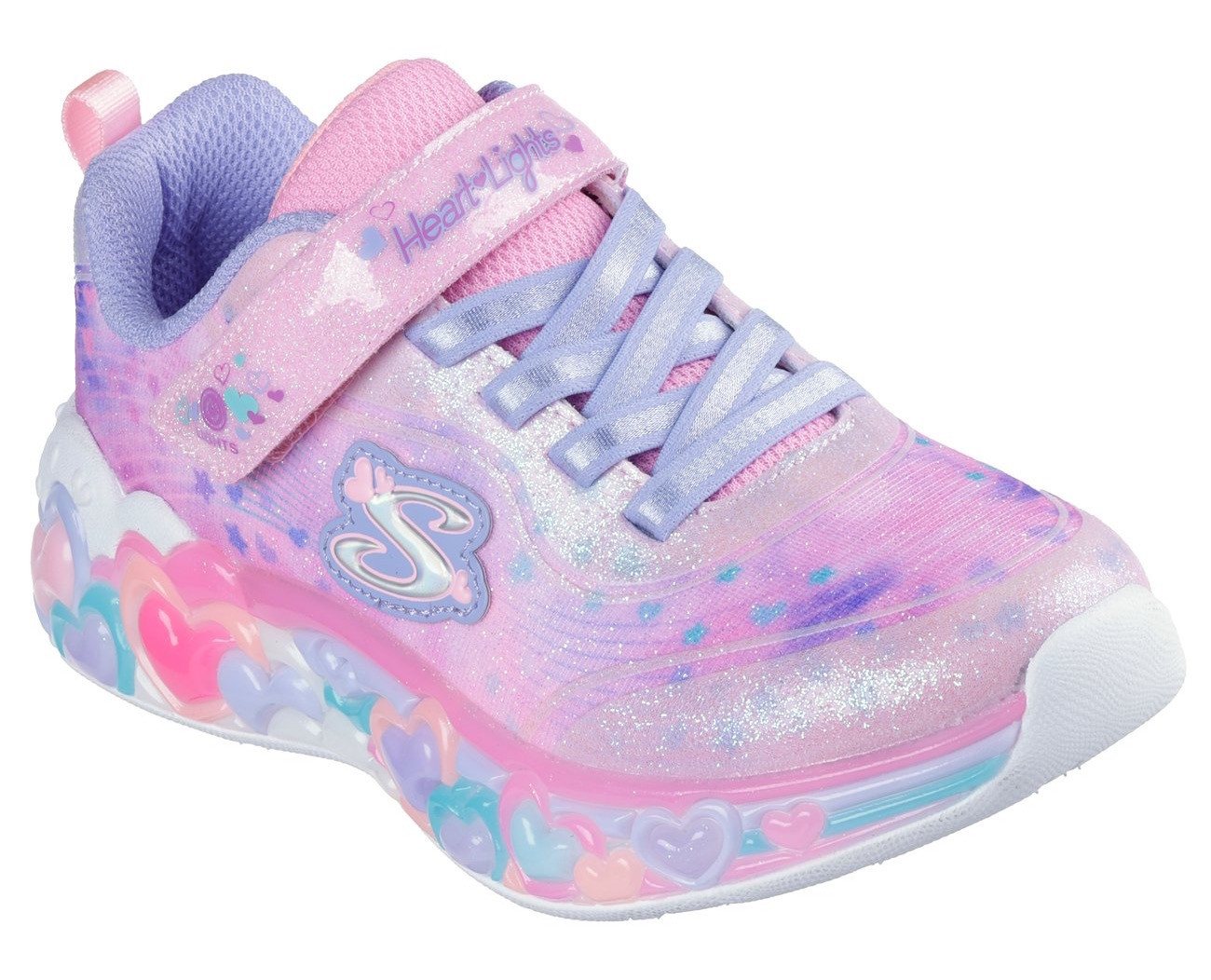 Skechers ETERNAL HEART LIGHTS Sneaker Blink,-Klettschuh mit Herz-Applikation, Größenschablone zum Download (rosa/bunt)