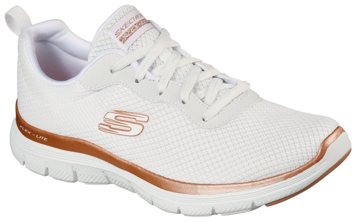 Skechers FLEX APPEAL 4.0 BRILLINAT VIEW Sneaker Freizeitschuh, Halbschuh, Schnürschuh mit Air Cooled Memory Foam (gold/weiß)