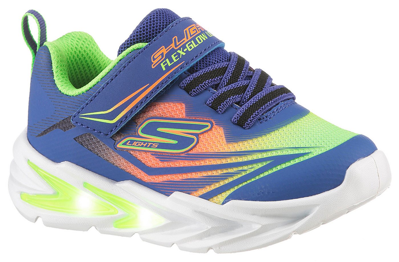 Skechers FLEX-GLOW ULTRA LIGHTS Lauflernschuh Blink,-Klettschuh zum Schlüpfen, Neon, Größenschablone zum Download