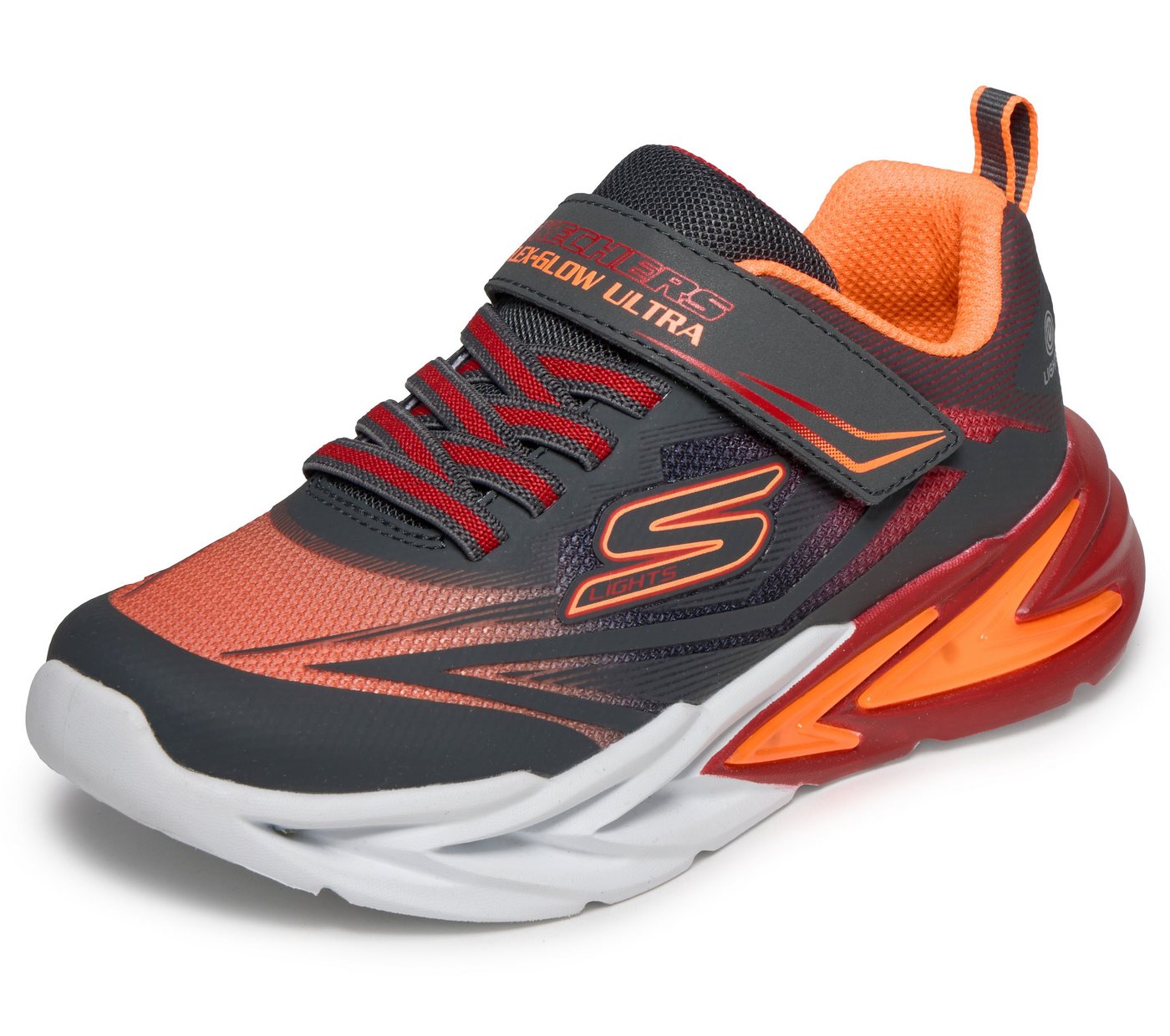 Skechers FLEX-GLOW ULTRA Sneaker Klettschuh zum Schlüpfen, Größenschablone zum Download (grau/orange)