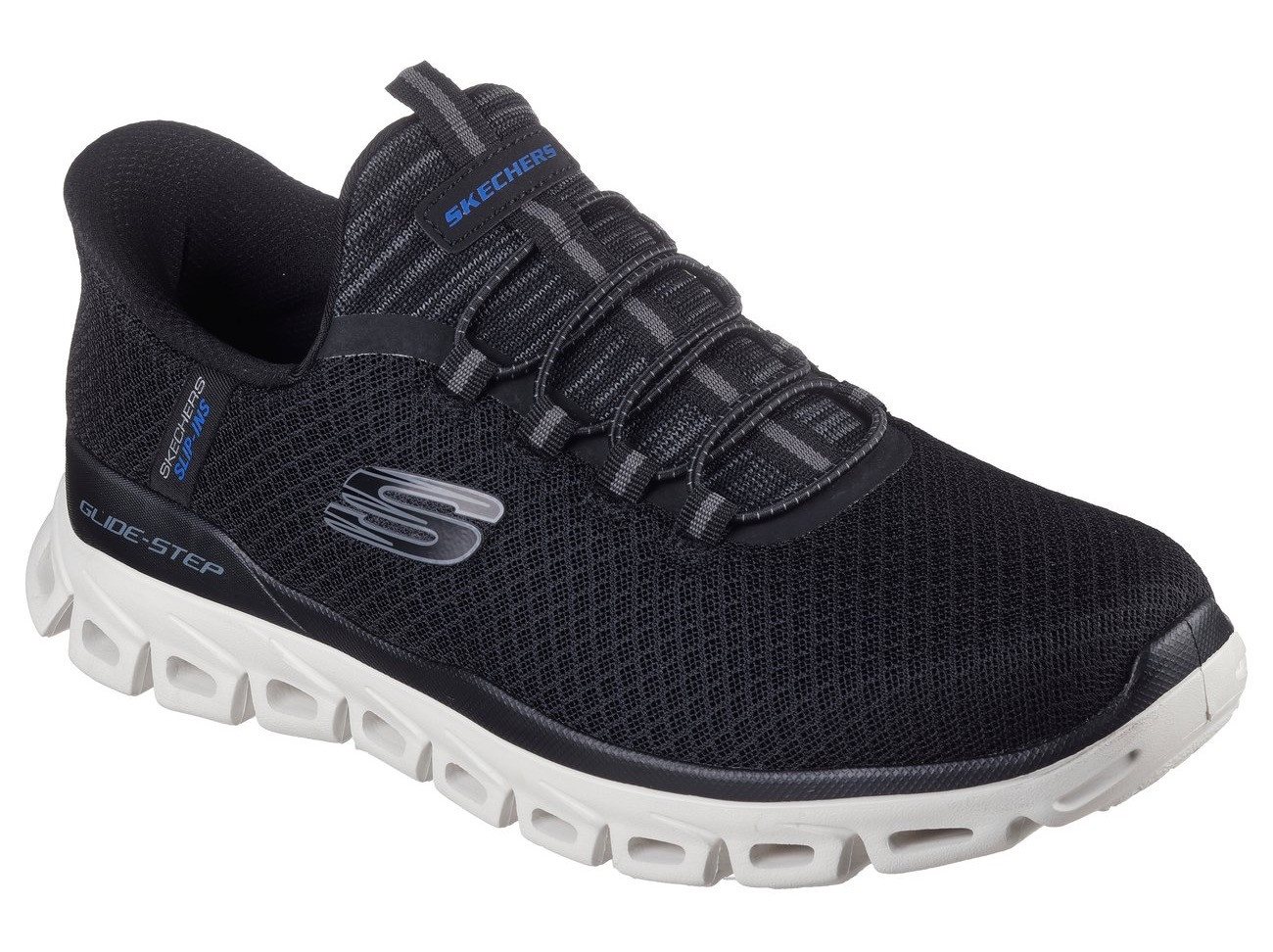 Skechers GLIDE-STEP Slip-On Sneaker Schlupfschuh, Freizeitschuh, Trainingsschuh mit praktischem Gummizug (schwarz)