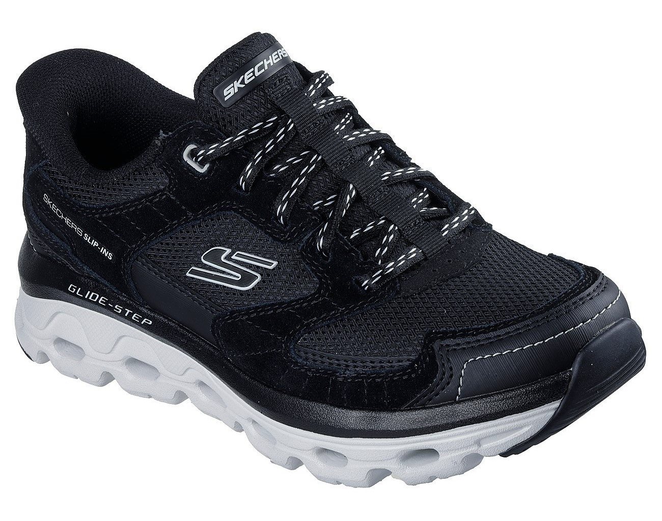 Skechers GLIDE-STEP SOLE-PARADISE VALLEY Slip-On Sneaker Freizeitschuh, Schnürschuh mit elastischen Schnürsenkeln (schwarz)