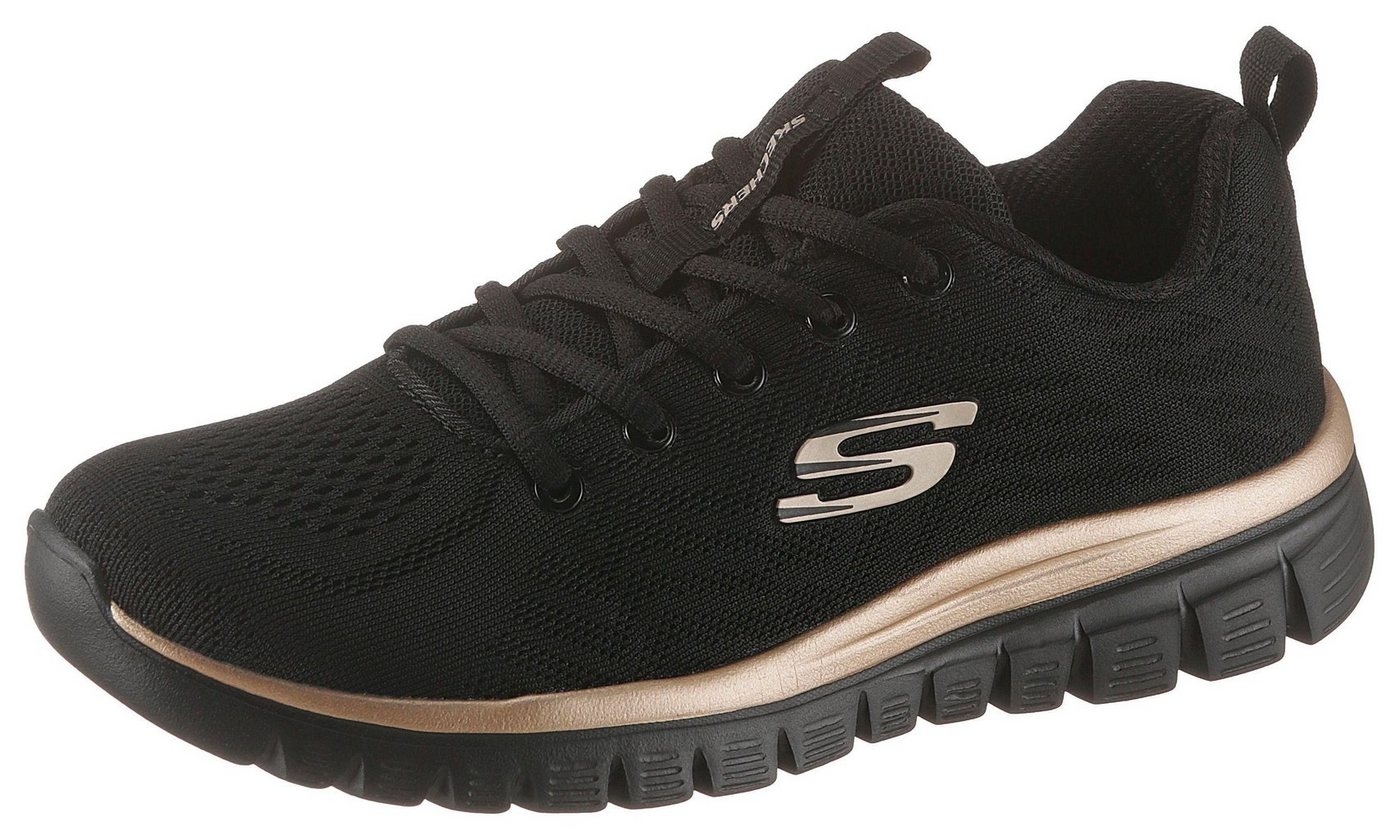 Skechers Graceful - Get Connected Sneaker Freizeitschuh, Halbschuh, Schnürschuh für die Maschinenwäsche geeignet (schwarz/gold)