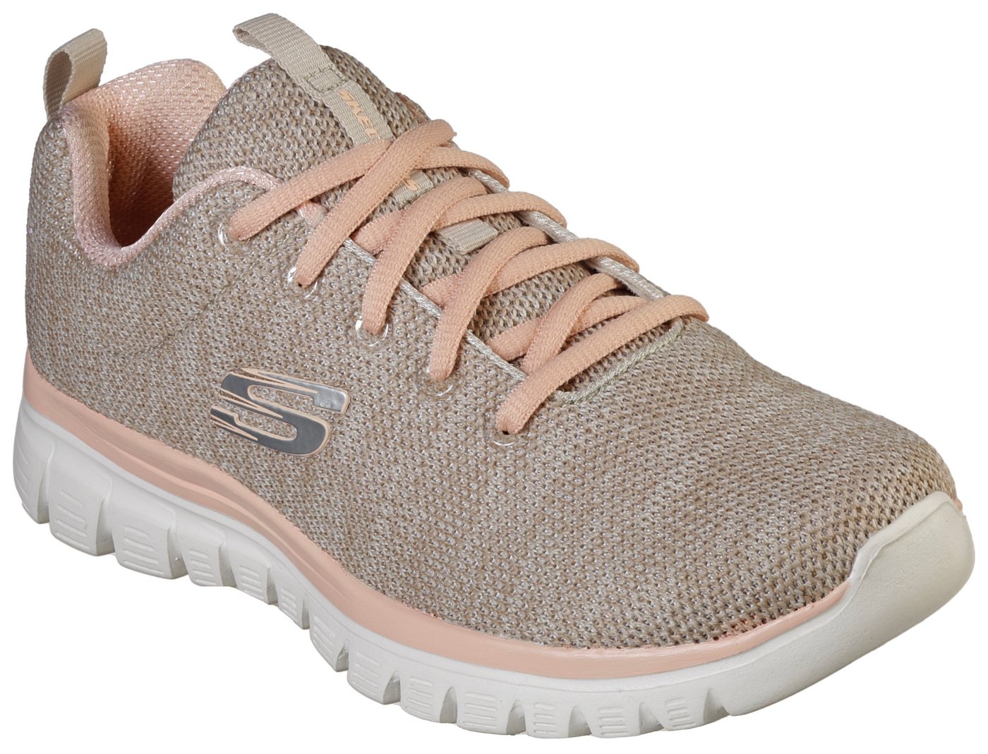 Skechers Graceful - Twisted Fortune Sneaker Freizeitschuh, Halbschuh, Schnürschuh mit Memory Foam (beige/rosa)