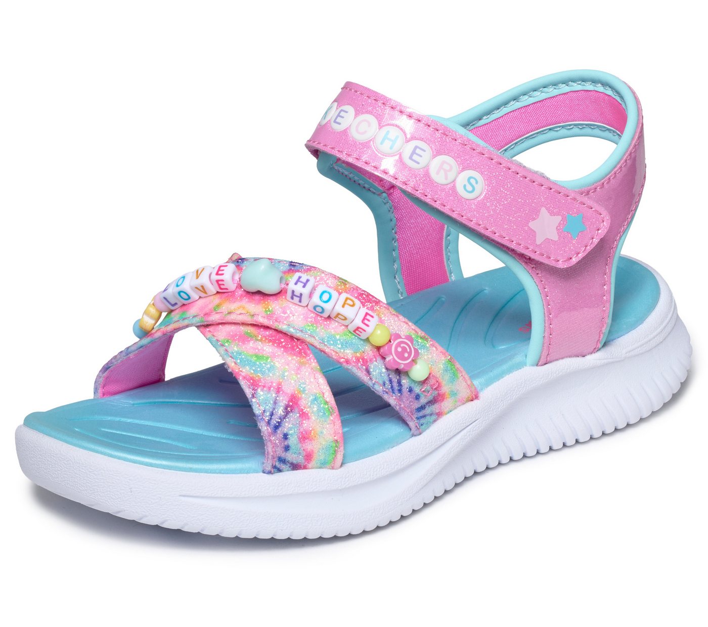 Skechers JUMPSTERS SANDAL Sandale Sommerschuh mit Klettverschluss, Größenschablone zum Download (rosa/bunt)