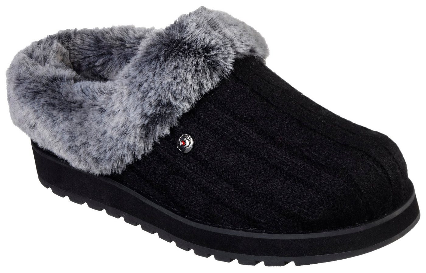 Skechers KEEPSAKES - ICE ANGEL Pantoffel Hausschuh in Strick-Optik (grau/schwarz)