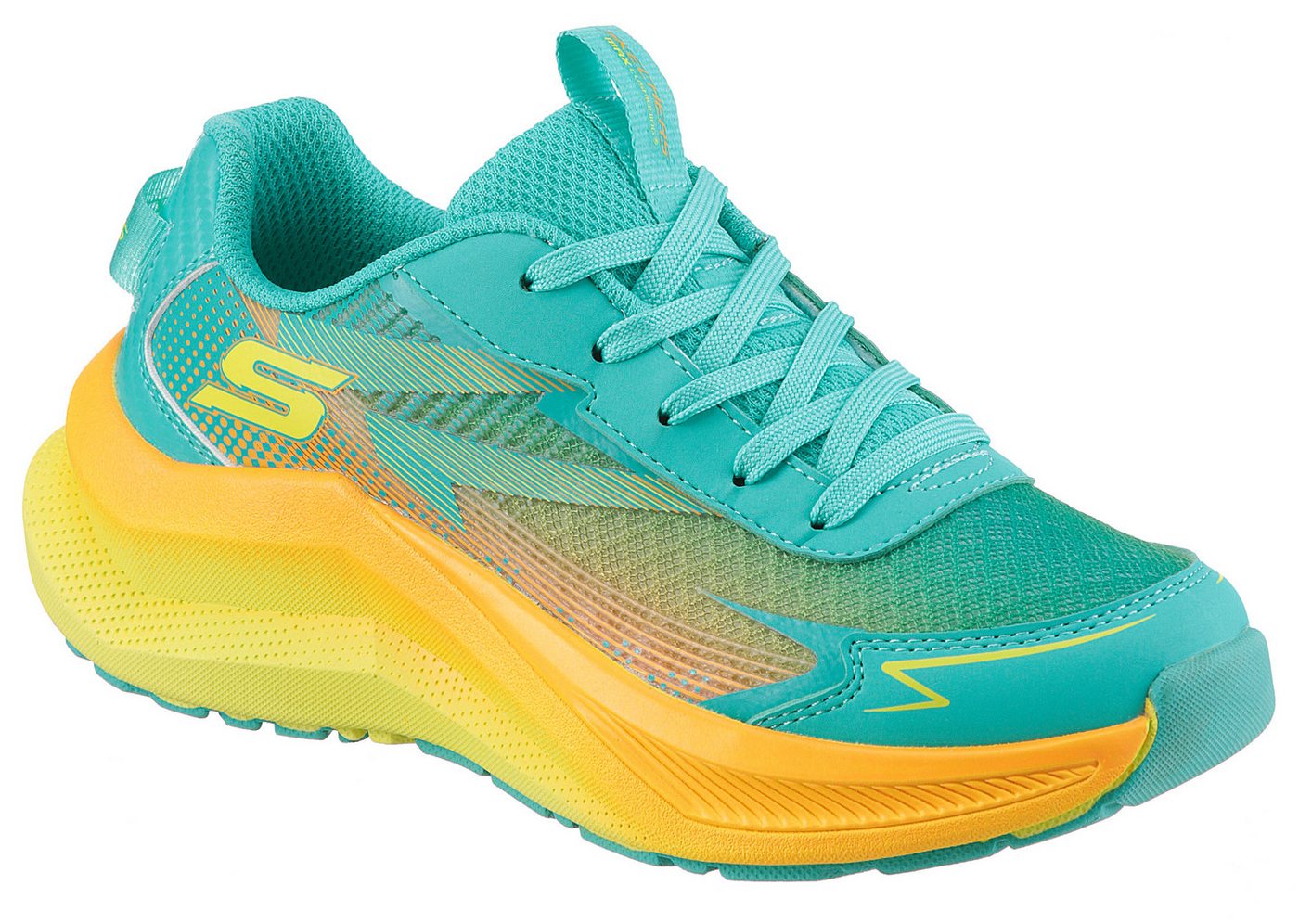 Skechers MAX CUSHIONING ASCENDER Sneaker Trainingsschuh mit dämpfender Laufsohle, Größenschablone zum Download (blau/gelb)