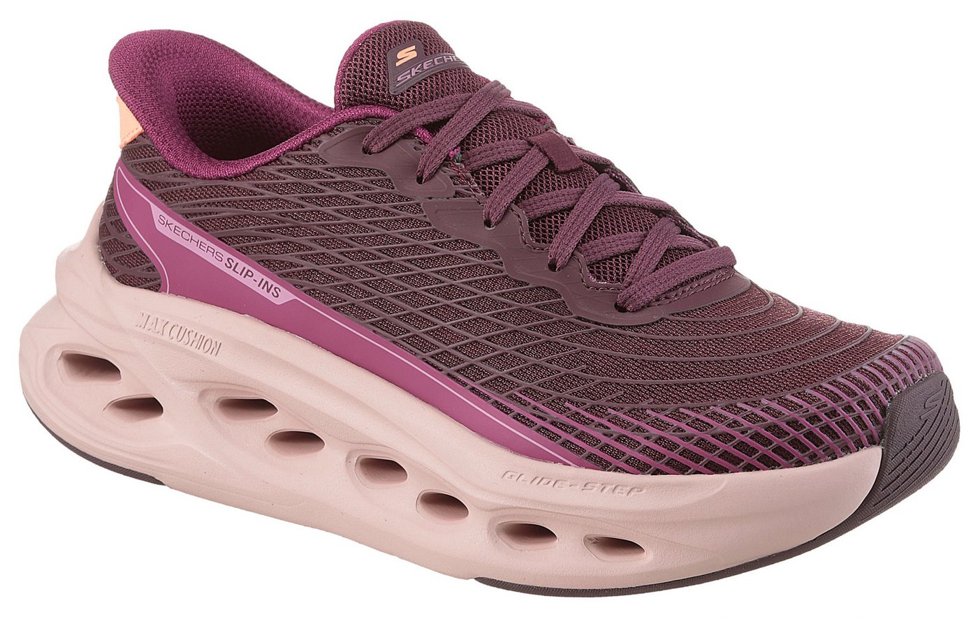 Skechers MAX CUSHIONING GLIDE-STEP-SAPPHIRE Slip-On Sneaker Laufschuh, Trainingsschuh mit dämpfender Glide Step Sohle (rot)