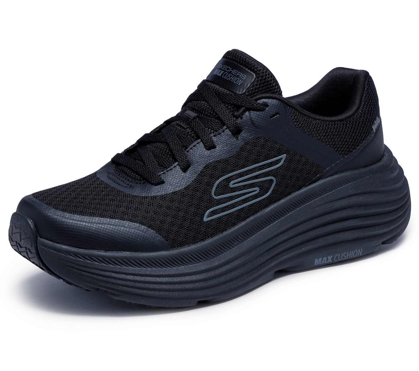 Skechers MAX CUSHIONING Sneaker Laufschuh, Sportschuh, Schnürschuh, Freizeitschuh mit Max Cushioning (schwarz)