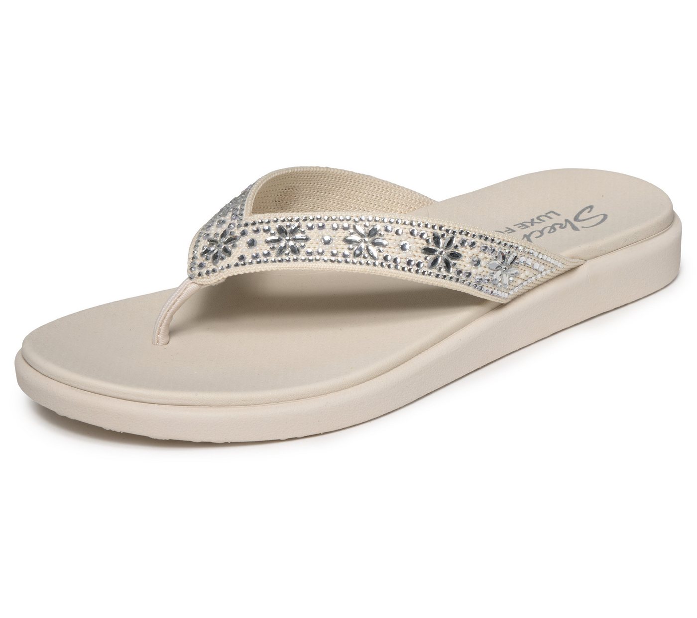 Skechers MEDITATION LUXE Zehentrenner Sommerschuh, Strandschuh, Urlaubsschuh mit Glitzersteine
