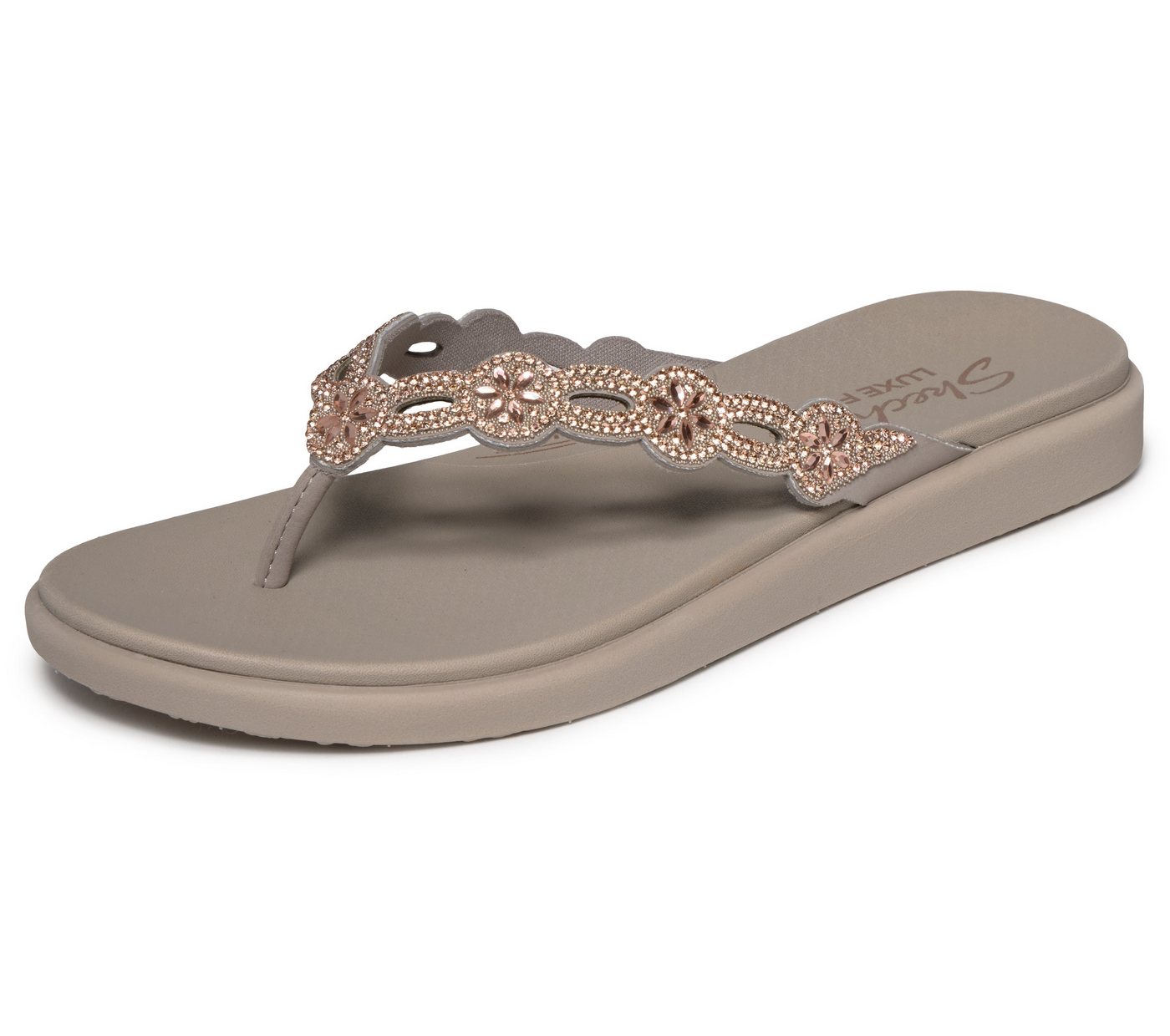 Skechers MEDITATION LUXE Zehentrenner Strandschuh, Sommerschuh, Badeschuh mit Schmucksteinchen