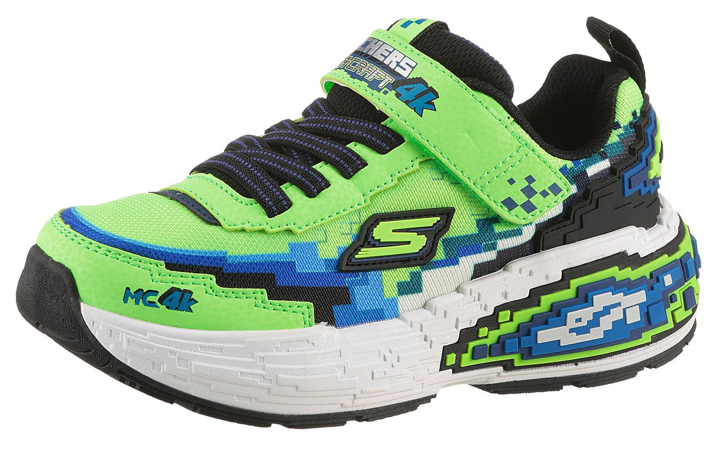 Skechers MEGA-CRAFT 4K Sneaker, Klettschuh im coolen Pixel-Look, Größenschablone zum Download (grün/schwarz)
