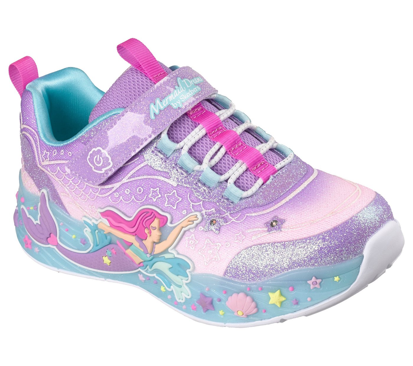 Skechers MERMAID DREAMS LIGHTS Sneaker Blink,-Klettschuh mit Applikation, Größenschablone zum Download (lavendel)