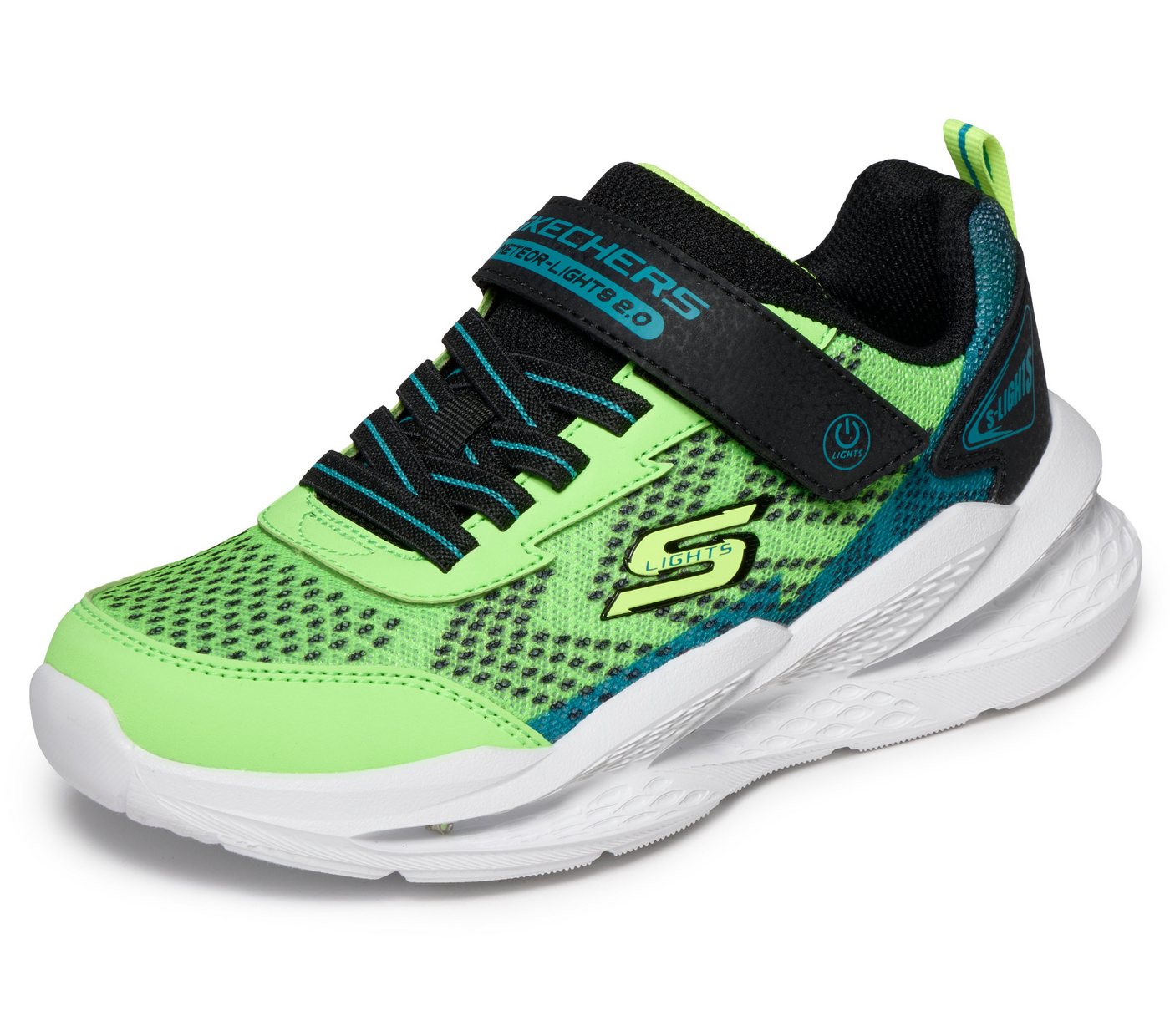 Skechers METEOR-LIGHTS 2.0 Sneaker Sportschuh mit Klett, Größenschablone zum Download (grün/schwarz)