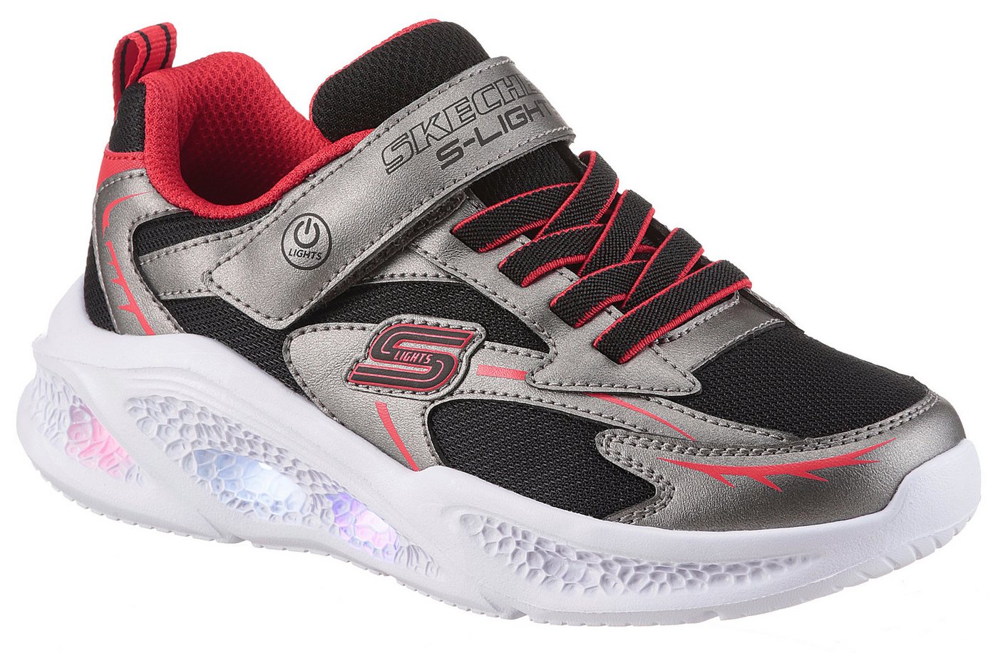 Skechers METEOR-LIGHTS Sneaker Klettschuh mit Blinkfunktion, Größenschablone zum Download (grau/rot/schwarz)