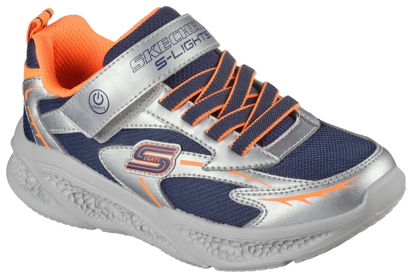 Skechers METEOR-LIGHTS Sneaker Klettschuh mit Blinkfunktion, Größenschablone zum Download (orange/silber)
