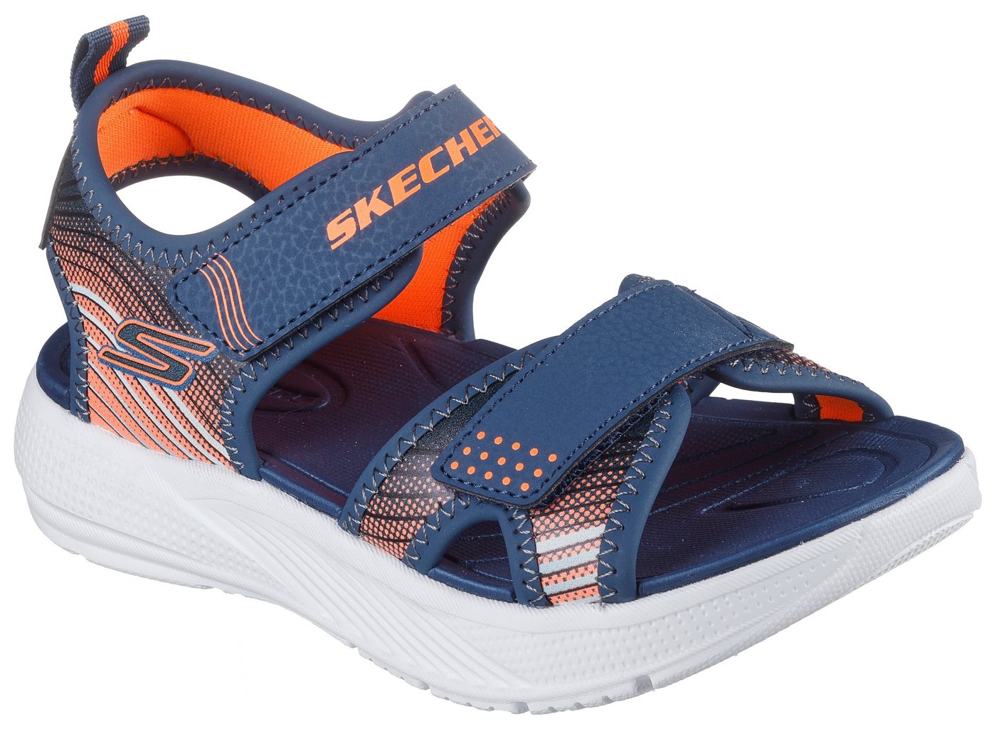 Skechers MICROSPEC-SPLASH Sandale, leichte Sandale mit Klettverschluss, Größenschablone zum Download (blau/orange)