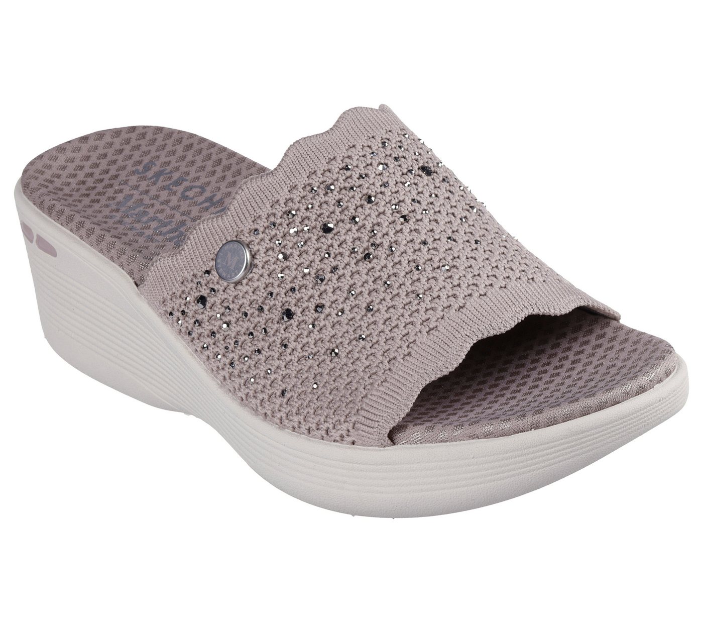 Skechers PIER-LITE-LIGHT ESSENCE Pantolette Sommerschuh, Strandschuh mit Luxe Foam und Glitzerdetails (beige)