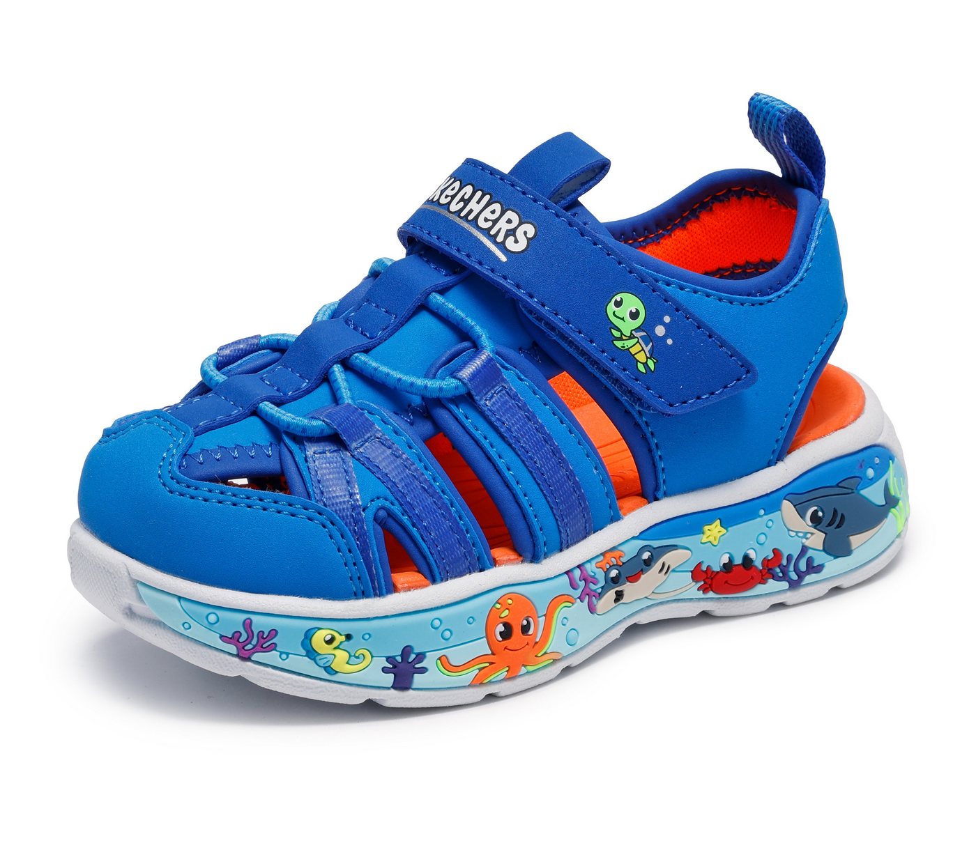 Skechers PLAY SCENE SPLASH Sandale Badeschuh mit bunter Sohle, Größenschablone zum Download (blau)