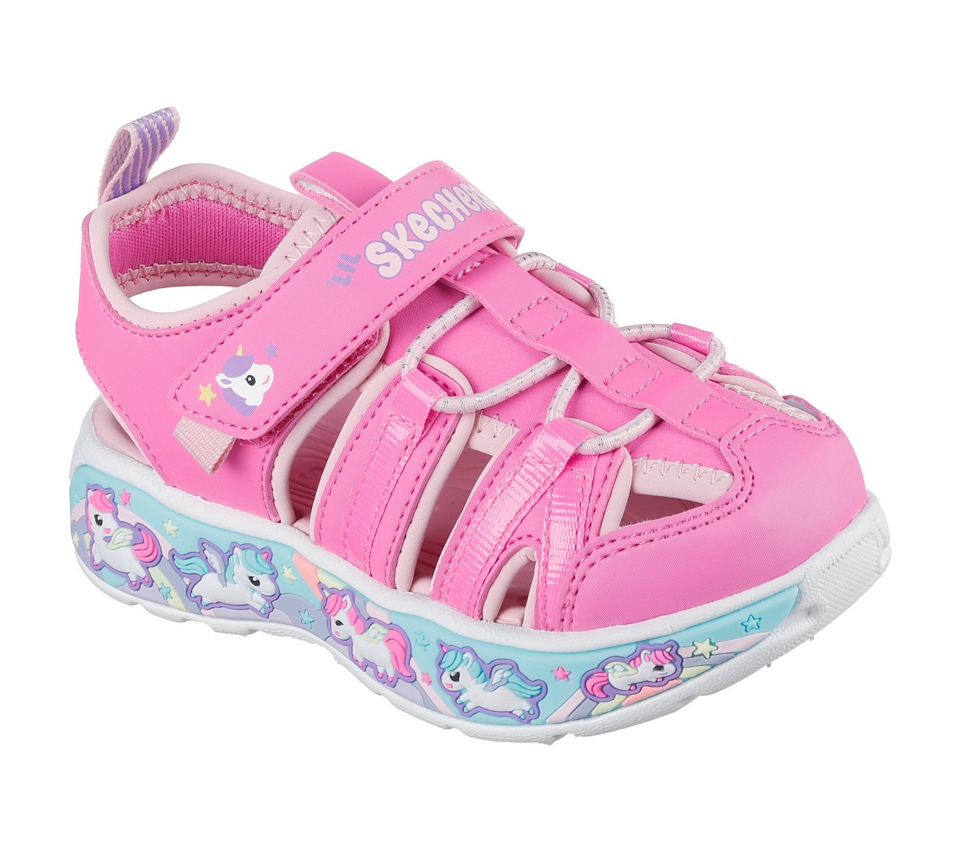 Skechers PLAY SCENE SPLASH Sandale Badeschuh mit bunter Sohle, Größenschablone zum Download (rosa)