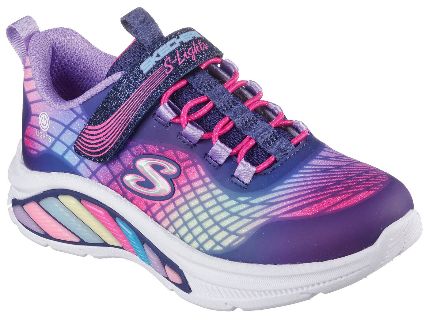 Skechers RAINBOW CRUISERS Sneaker Kinderschuh mit Farbverlauf, Größenschablone zum Download (blau/lila)