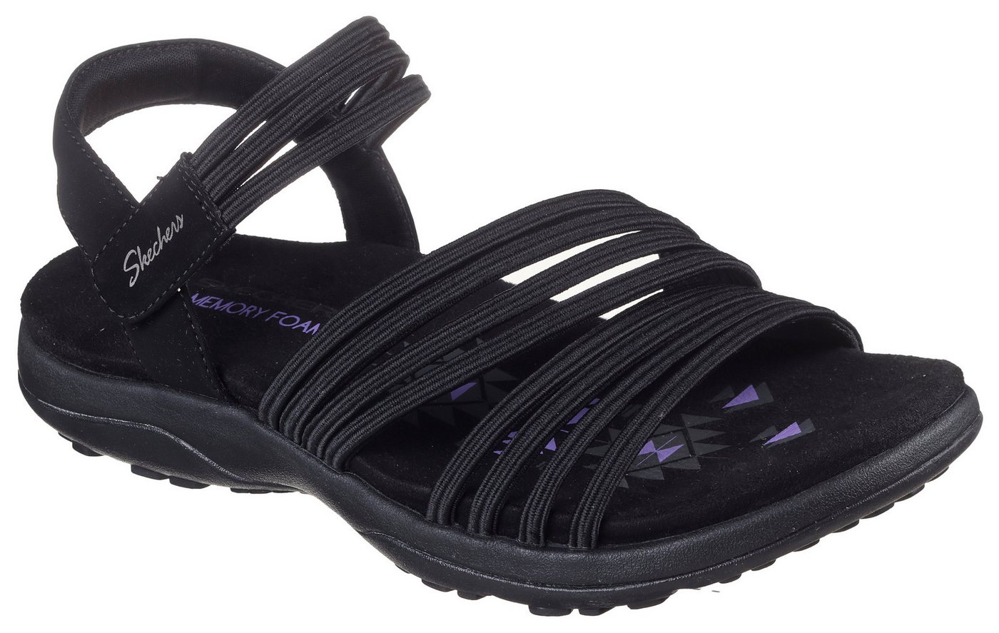 Skechers REGGAE SLIM Sandale, Sommerschuh, Trekking Sandale mit praktischem Klettverschluss (schwarz)
