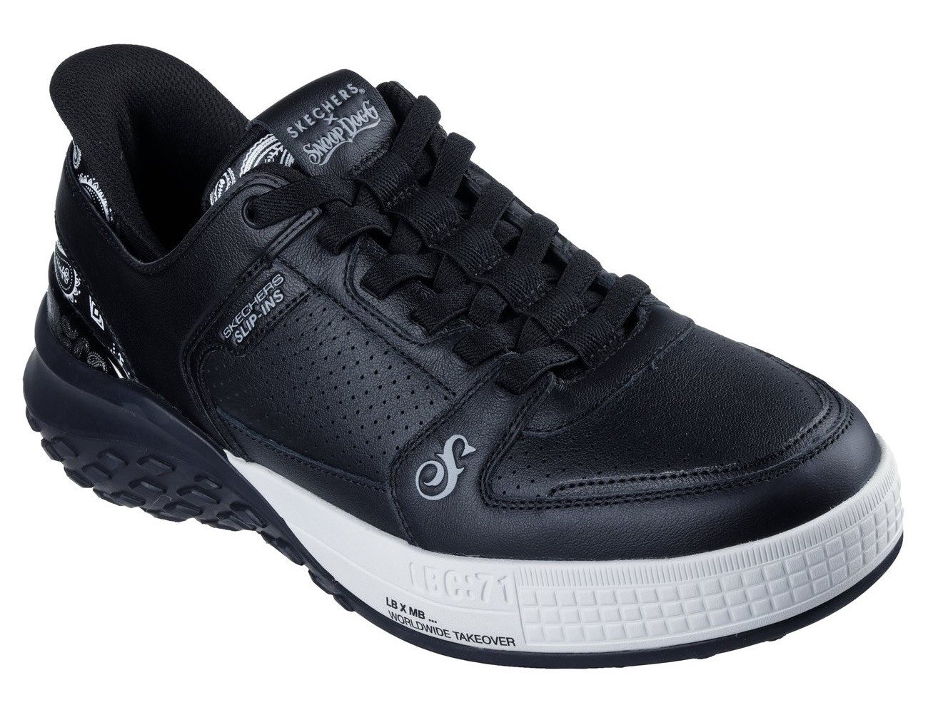 Skechers SIZZLE-SNOOP SIZZLE SLIP-INS PAISLEY Slip-On Sneaker, Snoop Dogg Sneaker, Sneaker zum Schlupfen (schwarz/weiß)