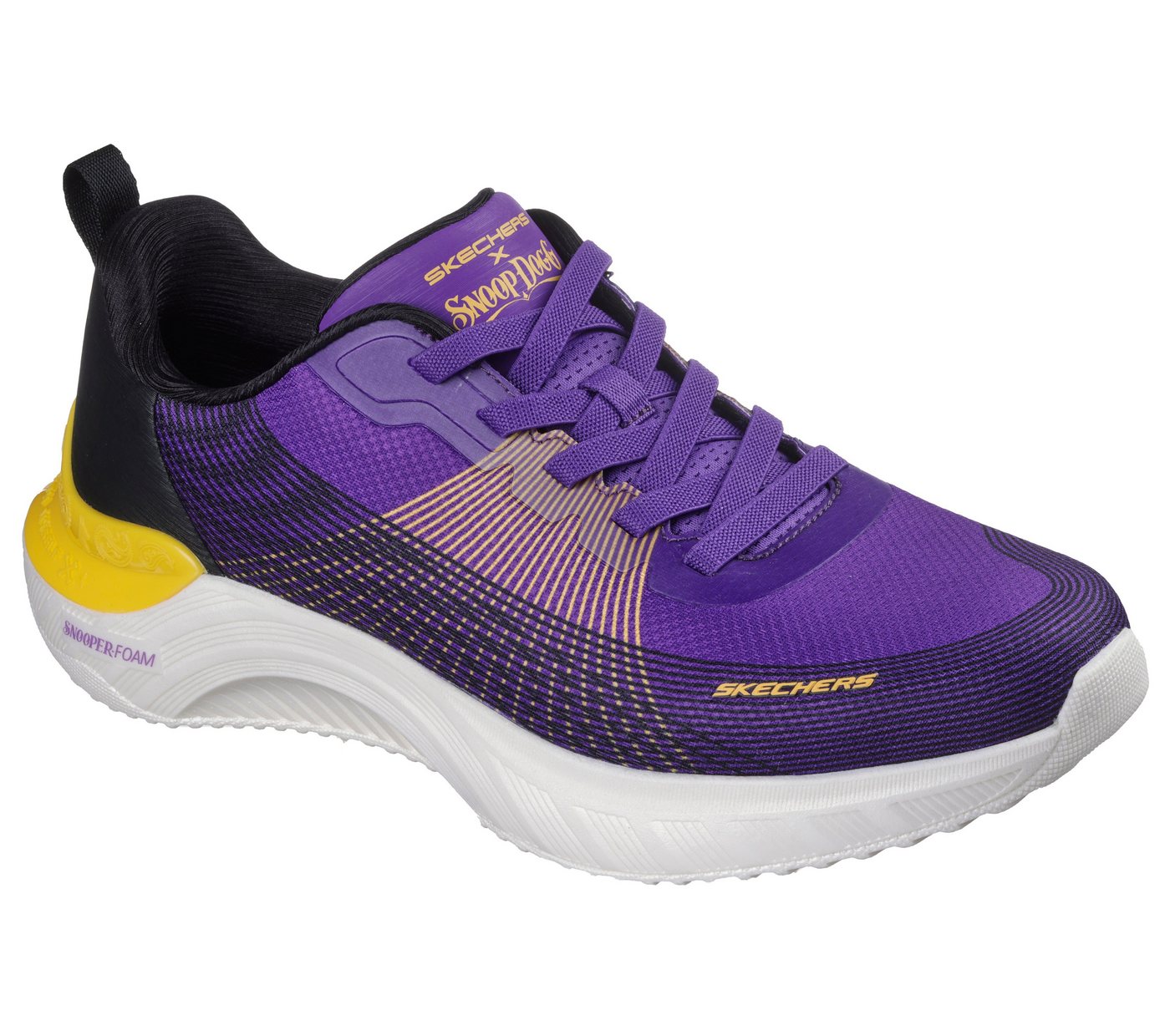 Skechers SNOOP ACE-CYBER WALKER Slip-On Sneaker Schnürschuh, Sportschuh, Snoop Sneaker zum Schlupfen (gelb/lila)