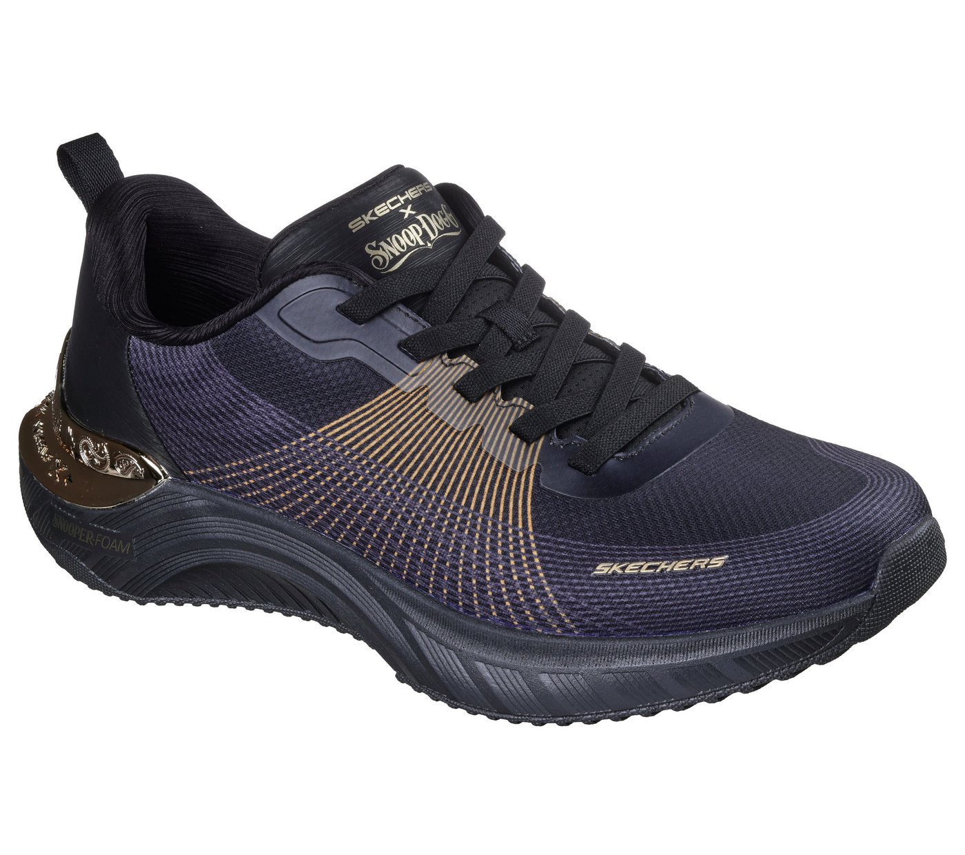 Skechers SNOOP ACE-CYBER WALKER Slip-On Sneaker Schnürschuh, Sportschuh, Snoop Sneaker zum Schlupfen (gold/schwarz)