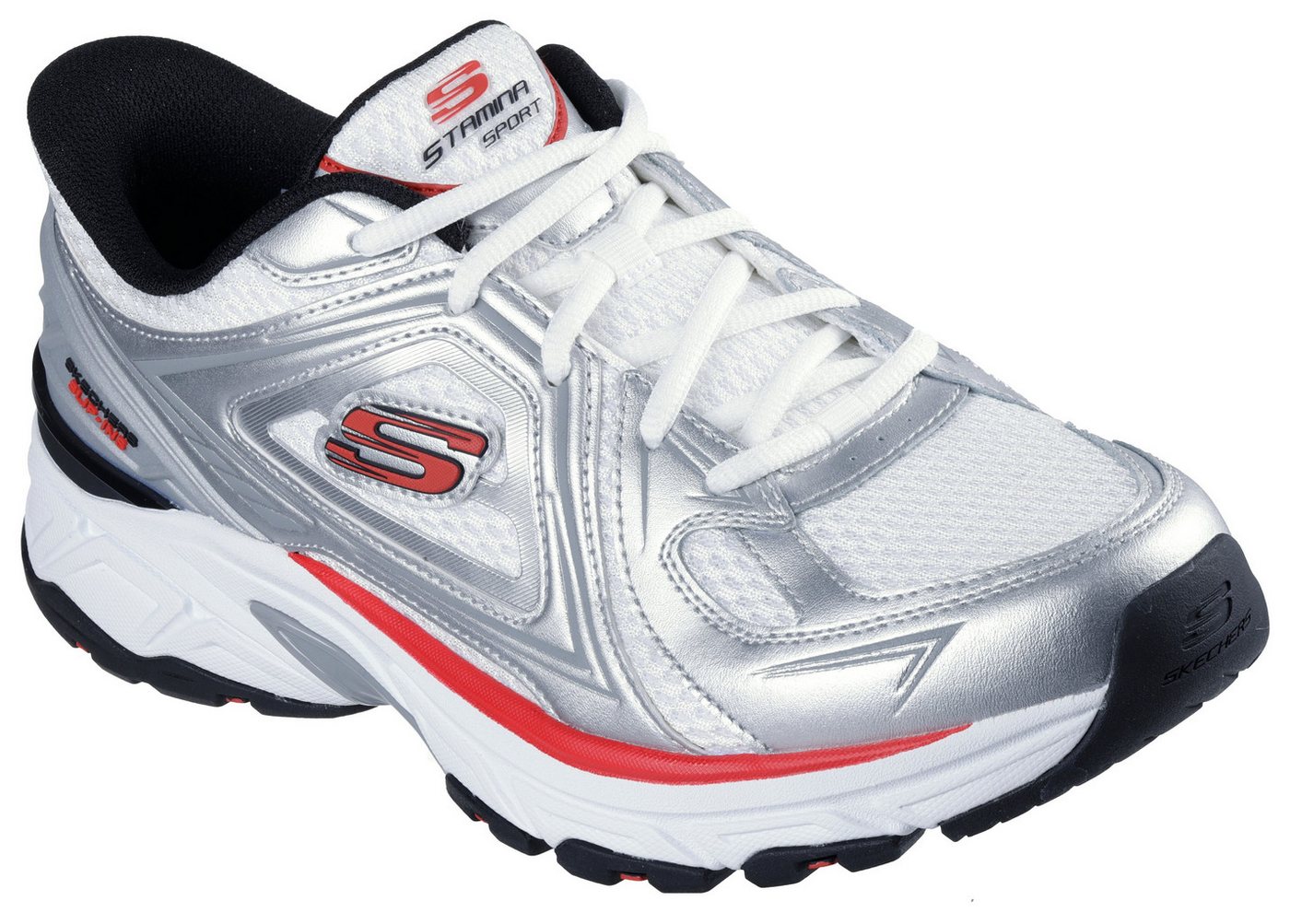 Skechers STAMINA SPORT Slip-On Sneaker Trainingsschuh, Retro Sneaker mit Slip-ins (silber/weiß)