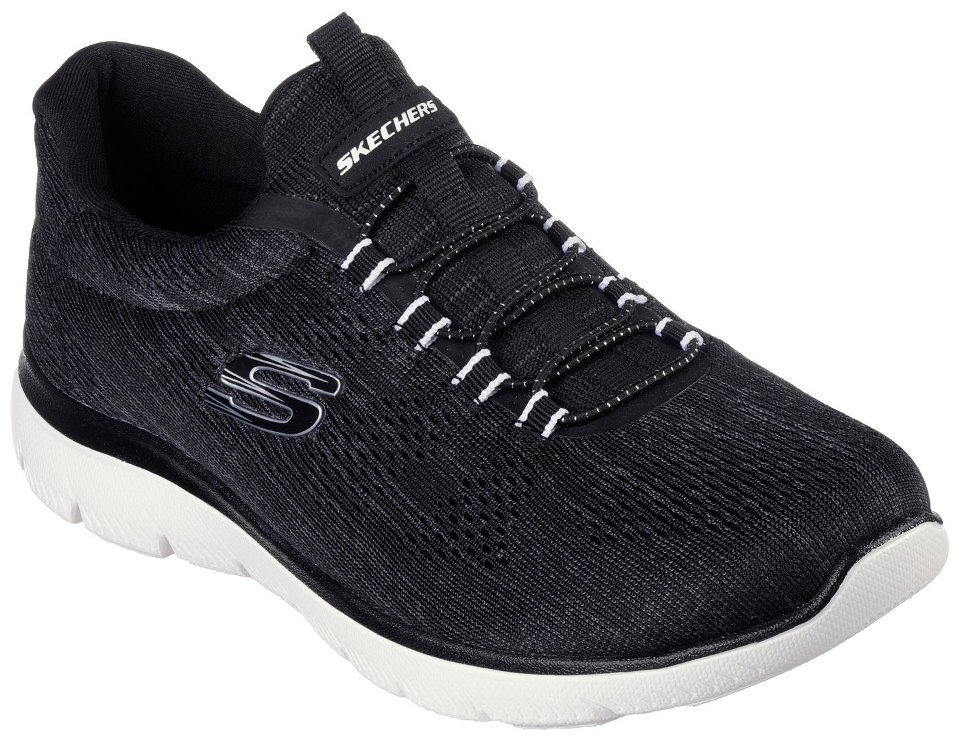 Skechers SUMMITS-FUN FLARE Slip-On Sneaker Trainingsschuh in veganer Verarbeitung (schwarz/weiß)