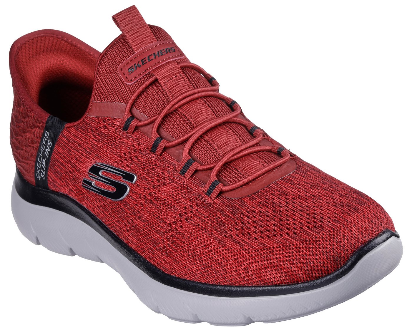 Skechers SUMMITS-KEY PACE Slip-On Sneaker Slipper, Freizeitschuh, Halbschuh in veganer Verarbeitung (rot/schwarz)