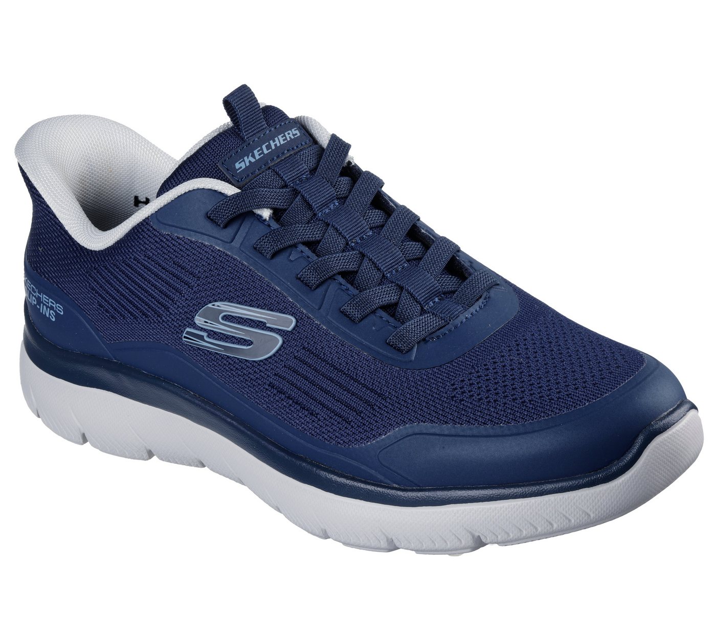 Skechers SUMMITS-LEYTER Slip-On Sneaker Slipper, Schnürschuh mit Handsfree Slip-Ins Funktion (blau)