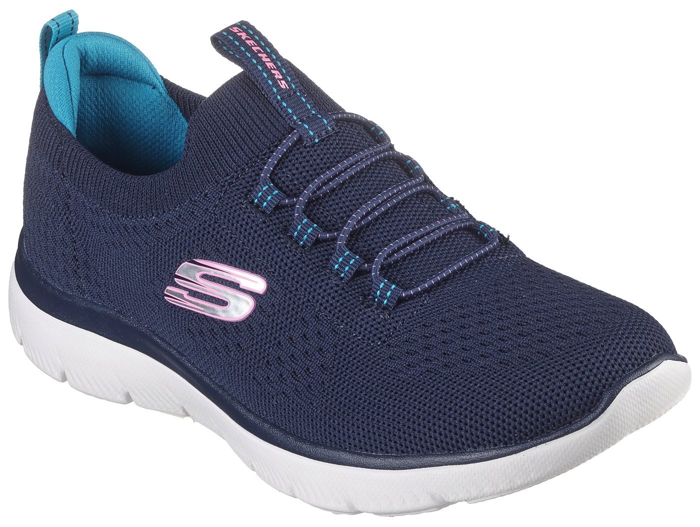Skechers SUMMITS Slip-On Sneaker, Freizeitschuh, Halbschuh, Slipper mit flexibler Traktionslaufsohle (blau/rosa)