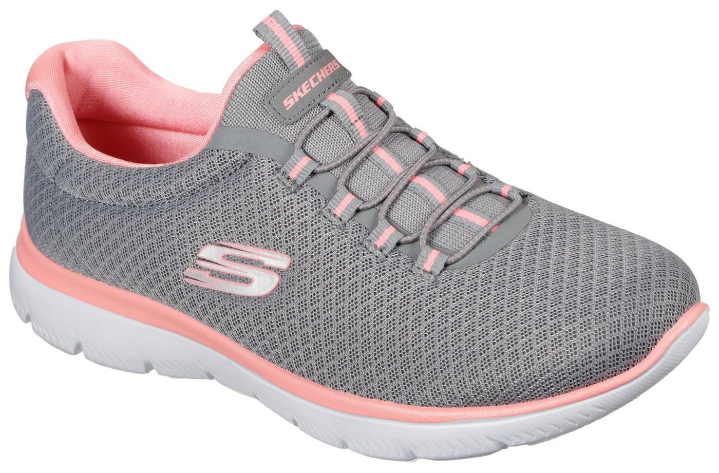 Skechers SUMMITS Slip-On Sneaker Freizeitschuh, Komfortschuh mit stoßdämpfender Zwischensohle (grau/rosa)