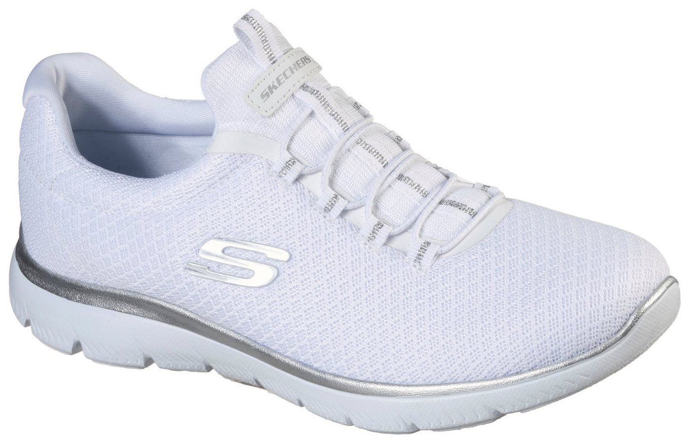 Skechers SUMMITS Slip-On Sneaker Freizeitschuh, Komfortschuh mit stoßdämpfender Zwischensohle (silber/weiß)