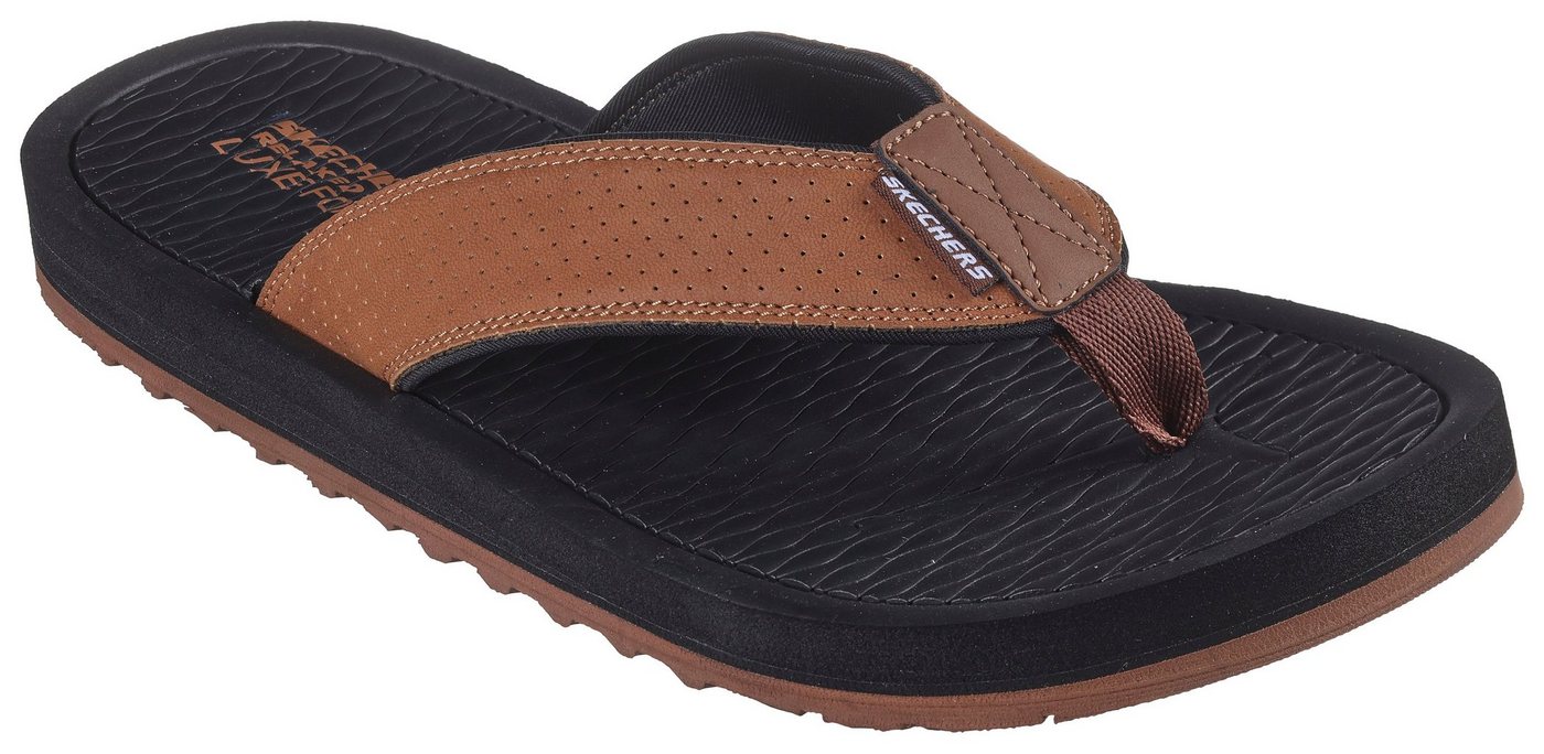 Skechers TANTRIC-COPANO Zehentrenner, Sommerschuh, Schlappen, Poolslides, Badeschuh, mit Luxe Foam (braun)