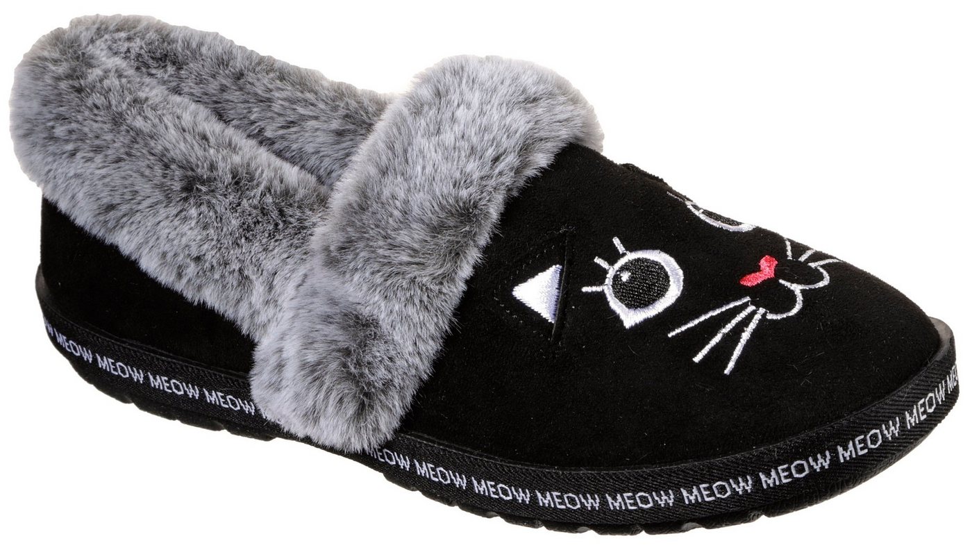 Skechers TOO COZY MEOW PAJAMAS Pantoffel Hausschuh mit gesticktem Katzengesicht