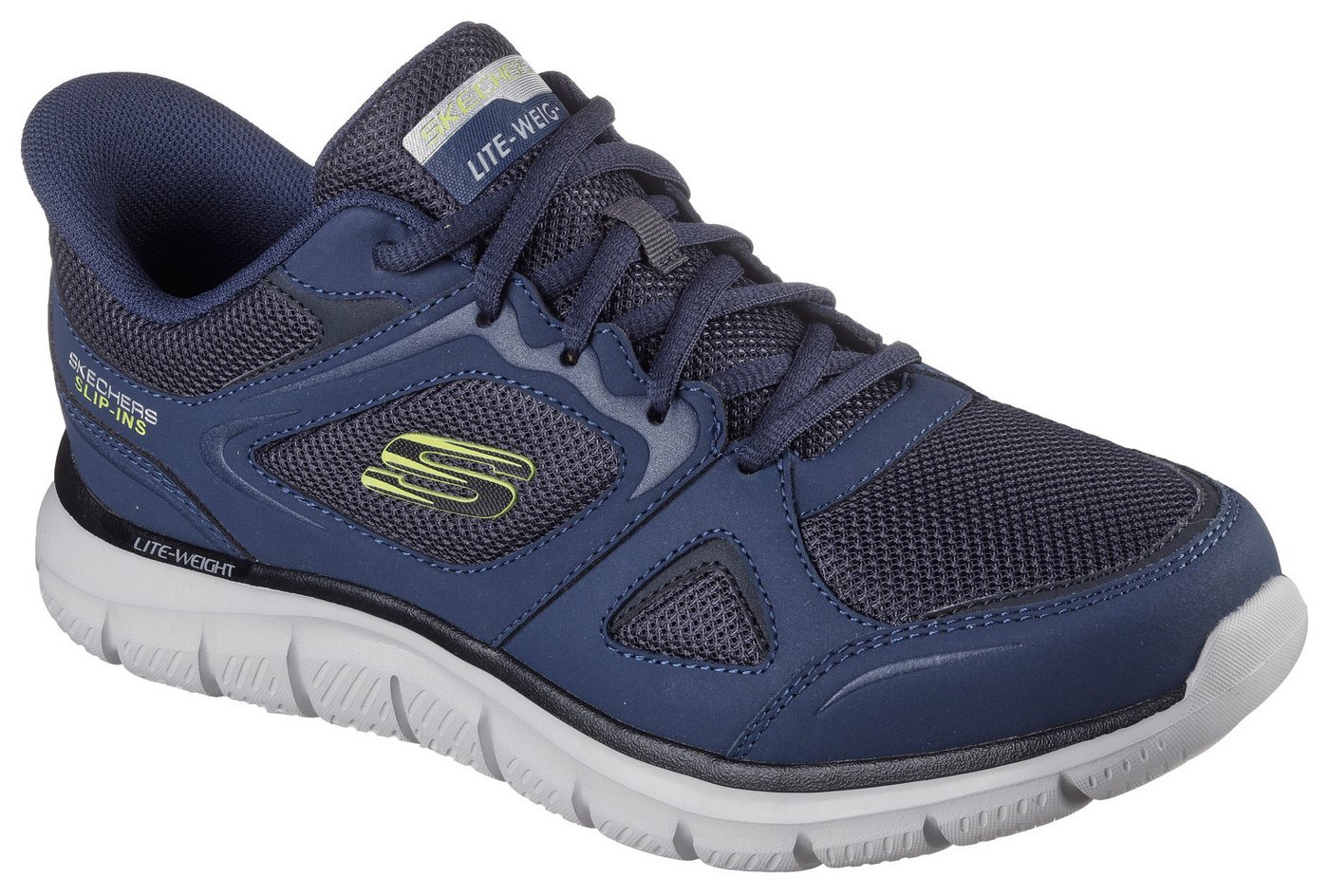 Skechers TRACK Slip-On Sneaker Freizeitschuh, Schnürschuh mit Memory Foam (blau)