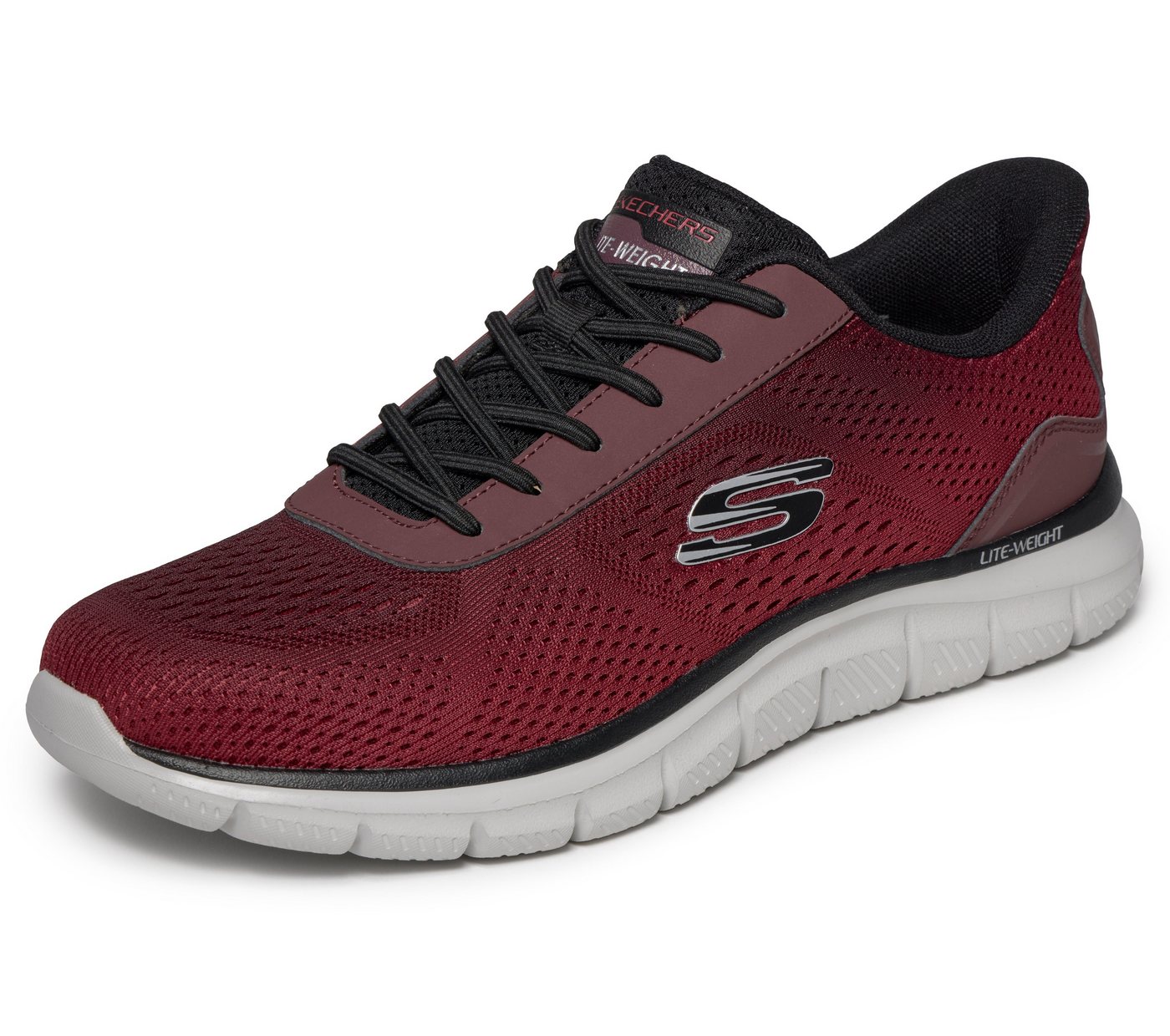 Skechers TRACK Slip-On Sneaker Schlupfschuh, Freizeitschuh, Sportschuh mit Memory Foam (rot/schwarz)
